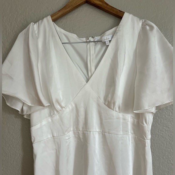 Eternal Bond White Satin Ruffled Flutter Sleeve Maxi Dress - Picture 8 of 10